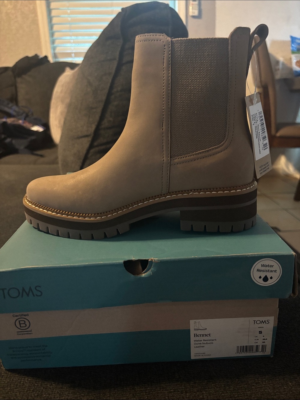 TOMS Taupe Chelsea Ankle Boot with Lug Sole